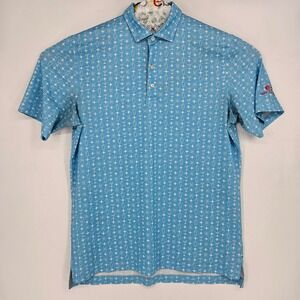 Johnnie O Polo Shirt Mens Large Short Sleeve Martini AOP‎ Surfer Blue FLAWS